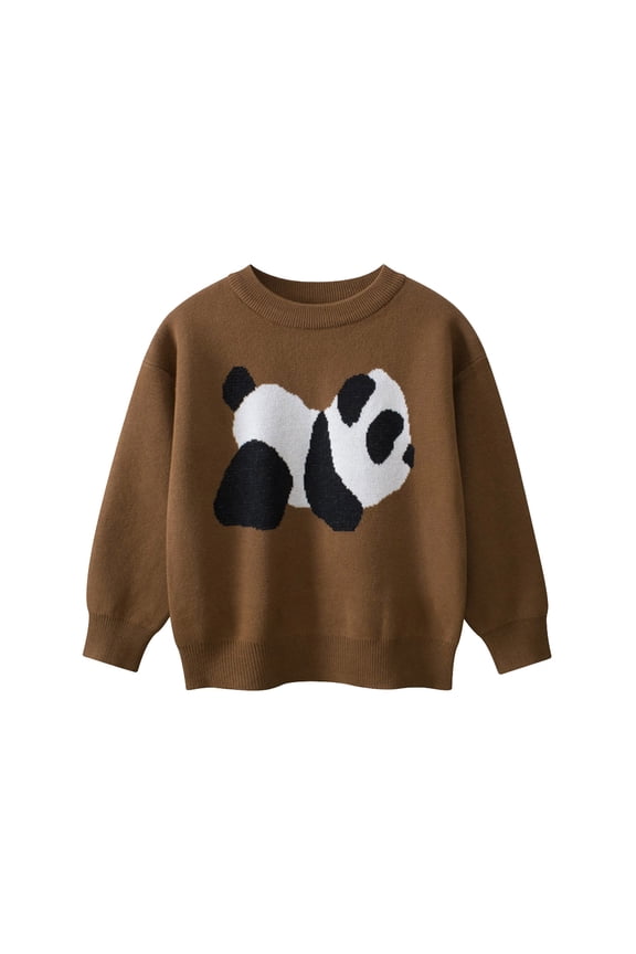 Little Boy' Sweater Cartoon Panda Warm Knit Pullover Long Sleeve Top Child Loose Comfy Autumn Winter Sweaters Brown,Sized 6-7