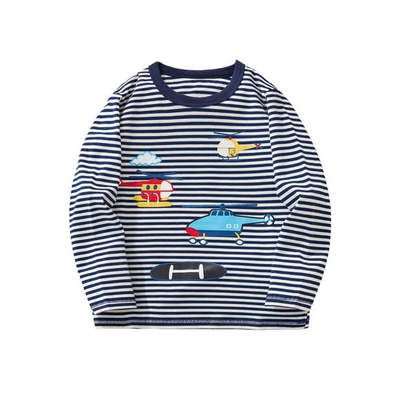 WhouRiu Little Boy Tshirts Helicopter Print Striped Long Sleeve Tops Children Comfy Winter Autumn Shirt Gray,Sizes 6-7