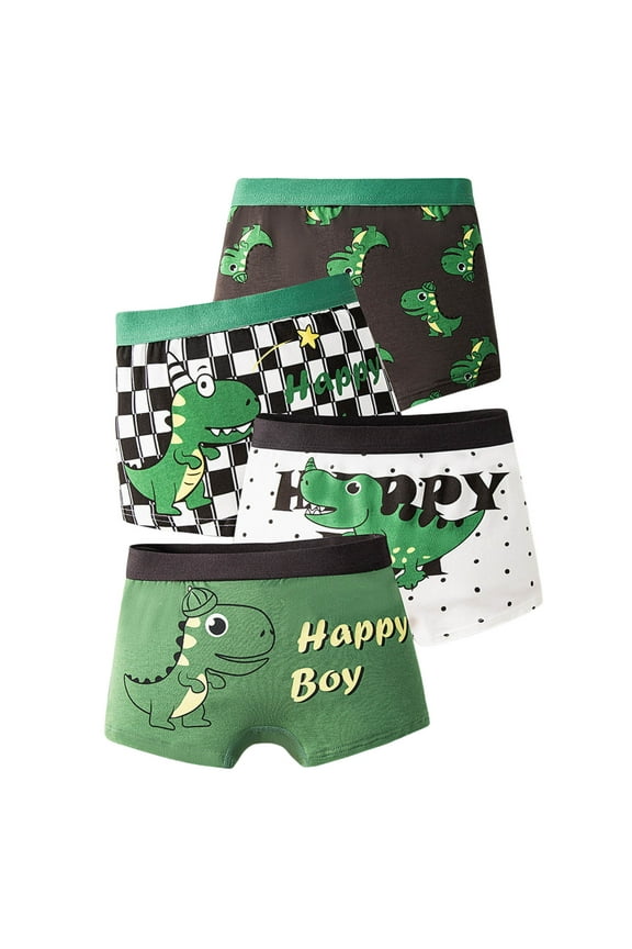Little Boy Underpants Super Value Cozy Cartoon Cotton Boxer Shorts Child Breathable Soft Underwear,4-Pack Green,Size 4-6