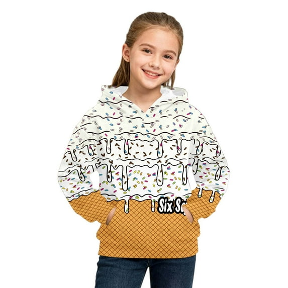 WhouRiu Little Boy's Hooded Sweatshirt Ice Print Soft Long Sleeve Hoodies Kids Soft Warm Athletic Outerwear Hoodies White,Sized 5-6