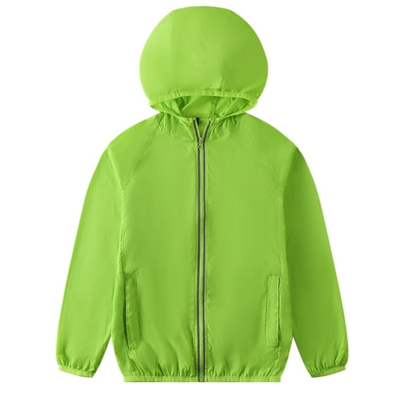 WhouRiu Little Boy's Jacket Full Zip Hooded Lightweight Windbreaker Child Breathable Loose Cozy Athletic Casyal Jackets Green,Sized 6-7
