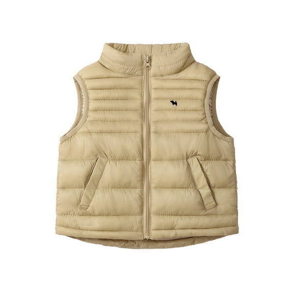 WhouRiu Little Boy's Winter Coat Lightweight Thermal Quilted Vest with Stand Collar Children Sleeveless Windproof Puffer Coats Beige,Sized 5-6