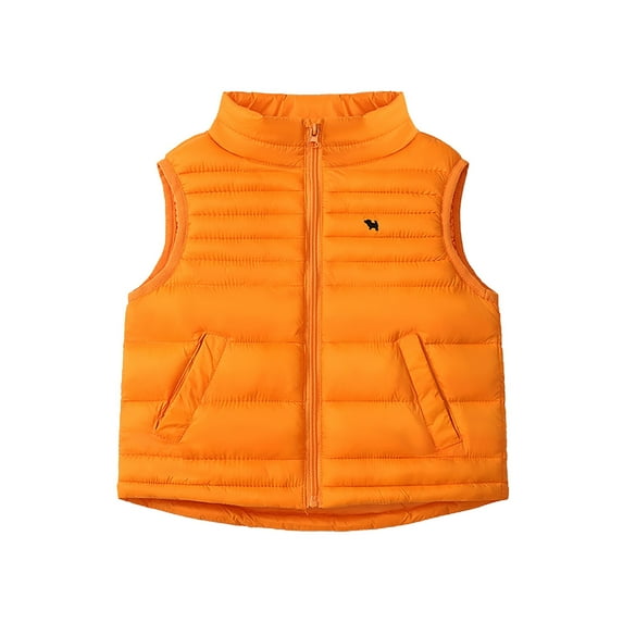 WhouRiu Little Boy's Winter Coat Lightweight Thermal Quilted Vest with Stand Collar Children Sleeveless Windproof Puffer Coats Orange,Sized 7-8