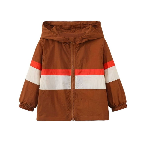 WhouRiu Little Boys Girls Outdoor Jacket Hooded Color Block Zip Up Jacket Child Lightweight Loose Athletic Autumn Jackets Brown,Sized 5-6