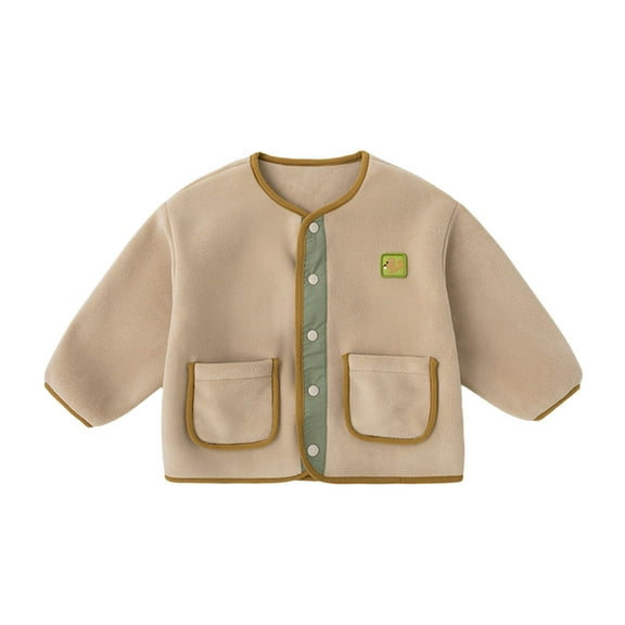 WhouRiu Little Boys Jacket Button Down Lightweight Cardigan with Pockets Kids Comfy Fall Winter Outerwear Jackets Beige,Sized 5-6