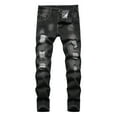 thumbnail image 1 of WhouRiu Little Boys' Jeans Skinny Fit Ripped Tapered Leg Jeans Childs Summer Snow Washed Denim Pants Black,Sizes 6-7, 1 of 8