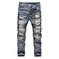 thumbnail image 1 of WhouRiu Little Boys Jeans Summer Zipper Destroyed Ripped Tapered Jeans Children Stretch Washed Denim Pants Blue,Sizes 6-7, 1 of 3