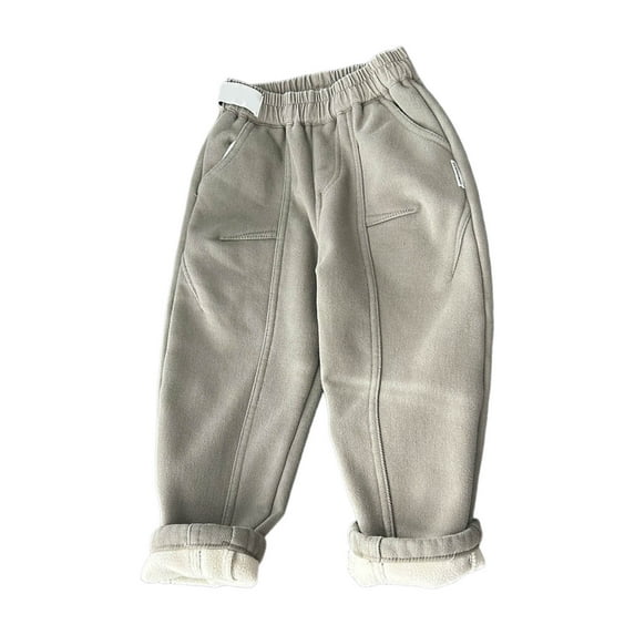 WhouRiu Little Boys Pants Lined Stretch Waist Tapered Leg Thermal Trousers Warm Comfortable Pants for Kids Green,Size 5-6 Y