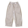 thumbnail image 1 of WhouRiu Little Boys Pants Summer Drawstring Waist Striped Pants Children Fashion Breathable Trousers Brown,Sizes 5-6, 1 of 5