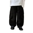 thumbnail image 1 of WhouRiu Little Boys' Pants With Pockets Elastic Waist Wide Leg Cargo Sweatpants Kids Stylish Streetwear Fall Trousers Black,Sized 5-6, 1 of 8