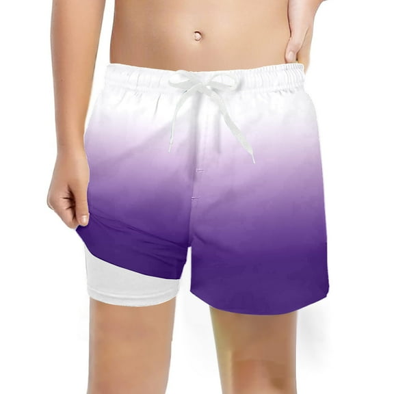 WhouRiu Little Boys' Shorts Drawstring Elastic Waist Gradient Shorts Kids Beach Loose Casual Half Pants Purple,Sizes 7