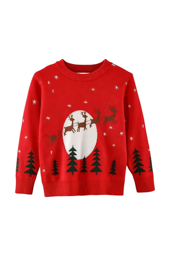 Little Boys Sweater Christmas Reindeer Pattern Pullover Knit Tops Kids Holiday Cozy Warm Winter Sweaters Red,Sized 7-8