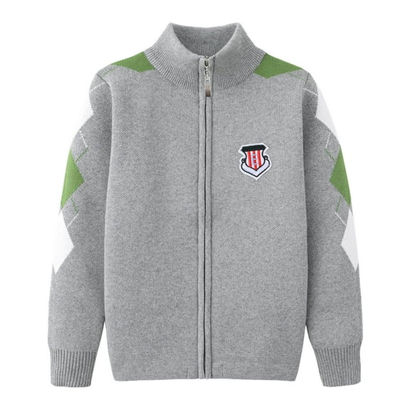 WhouRiu Little Boy' Sweater Stand Collar Zipper Knitted Cardigan Kids Warm Thickened Outerwear Fall Winter Sweaters Gray,Sized 5-6