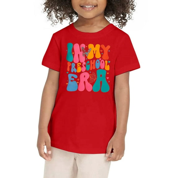 WhouRiu Little Boys Tshirts First Day Of School Prints Short Sleeve T Shirt Kids Summer Sports Tops Red,Sizes 5-6