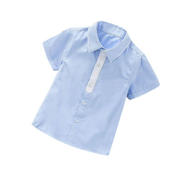 WhouRiu Little Boys Tshirts Polka Dot Print Lapel Short Sleeved Shirt Kids Summer Formal T-Shirts Blue,Sizes 7-8