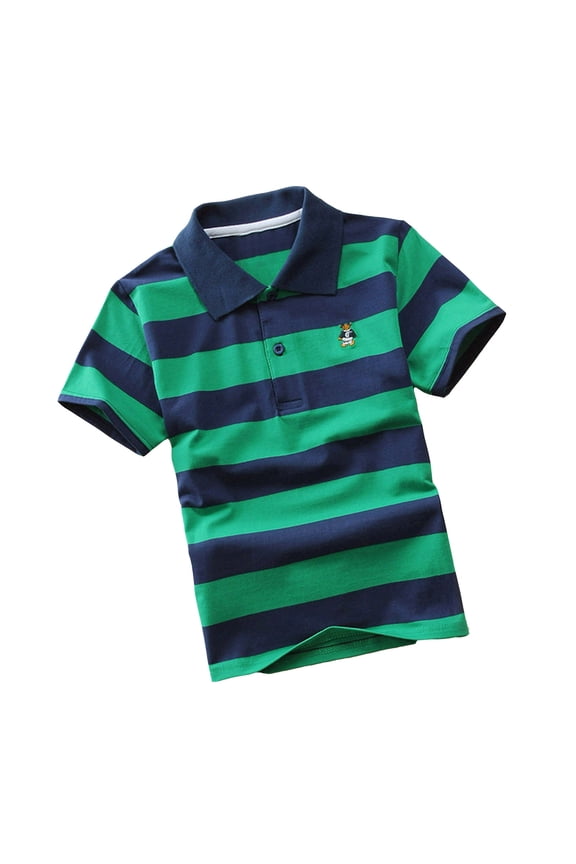 Little Boys Tshirts Short Sleeve Striped Button Polo Tops Child Fashion Summer Tee Clothes Green,Sizes 6-7