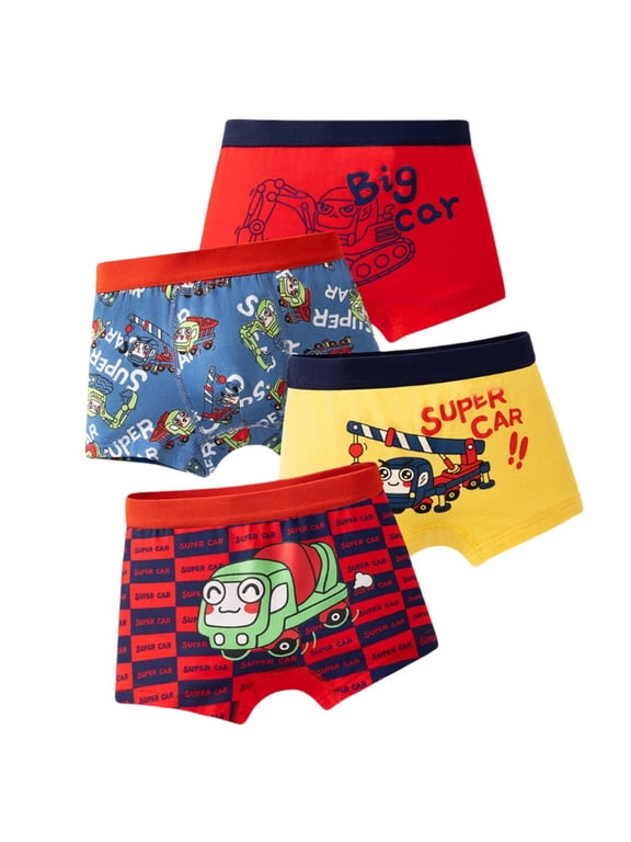 Little Boys Underwear Cartoon Athletic Cotton Boxer Shorts Kids Classic Comfort Flex Boxer Briefs,4-Pack Red,Size 4-6