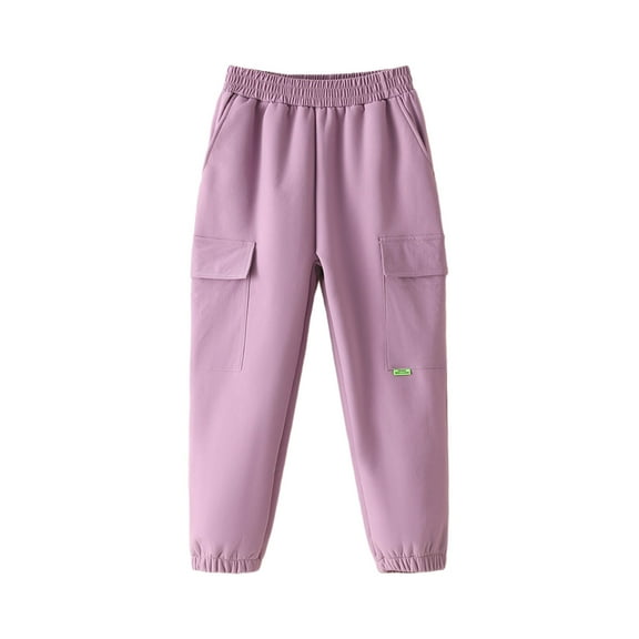 WhouRiu Little Girl Boy Pant Fleece Lined Elastic Waist Jogger Sweatpants Child Warm Thickened Athletic Winter Cargo Pants Pink,Sized 5-6