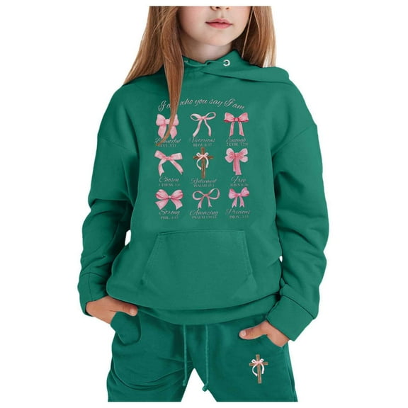 WhouRiu Little Girl Outfit Set Long Sleeve Hoodie Pullover Top Pants Kids Fall Winter Casual Sweat Suit Green.Sizes 6-7