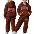 thumbnail image 1 of WhouRiu Little Girl' Outfit Set Long Sleeve Solid Warm Hoodie Pants Kids Fall Winter Comfy Casual Sweat Suit Brown,Sized 6-7, 1 of 6