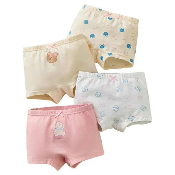 WhouRiu Little Girl' Panties Elastic Waist Breathable Cotton Shorts Kids Comfortable Soft Stretchy Underwear,4-Pack Pink,Size 5-6