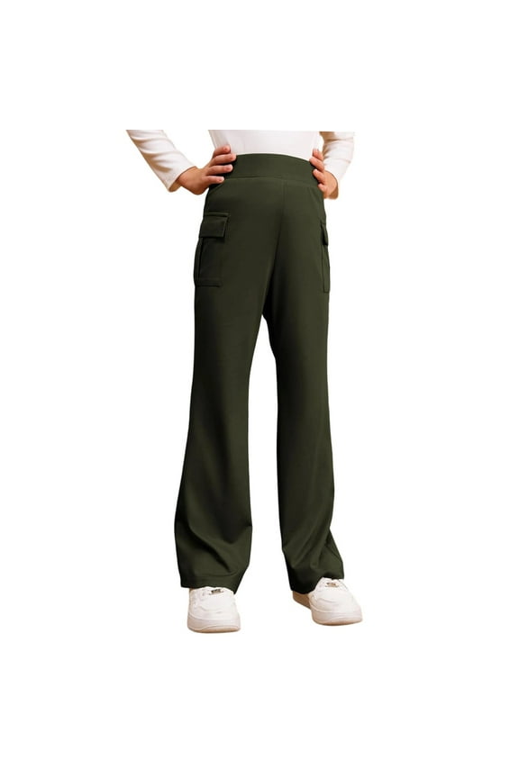 Little Girl' Pants Elastic Waist Straight Flare Leg Trousers Kids Soft Loose Breathable Pants Green,Sized 5-6