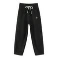 thumbnail image 1 of WhouRiu Little Girl Pants Fleece Warm Drawstring Elastic Waist Jogger Pants Child Loose Sports Autumn Winter Sweatpants Black,Sized 5-6, 1 of 2