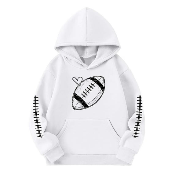 WhouRiu Little Girl Pullover Hoodie and Sweatshirt with Football Print Long Sleeve Athletic Outerwear Hoodie White,Sizes 5-6