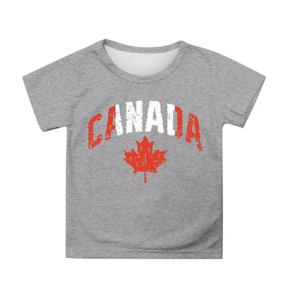 WhouRiu Little Girl' T Shirts Canada Day Short Sleeve Tee Tops Children Summer Casual Basic T Shirt Gray,Sizes 6-7