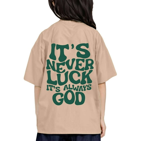 WhouRiu Little Girl' T Shirts Letter Printed Raglan Sleeved Tshirt Child Oversized Comfy Tee Tops Beige,Sizes 6-7
