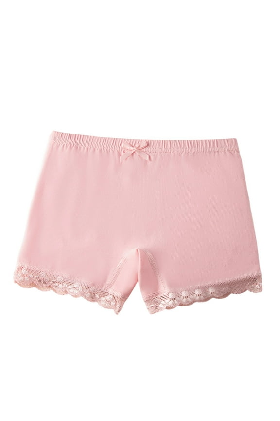 Little Girl' Underwear Soft Breathable Cotton Bikinis with Lace Trim Kids Solid Comfortable Stretchy Panties Pink,Size 5-6