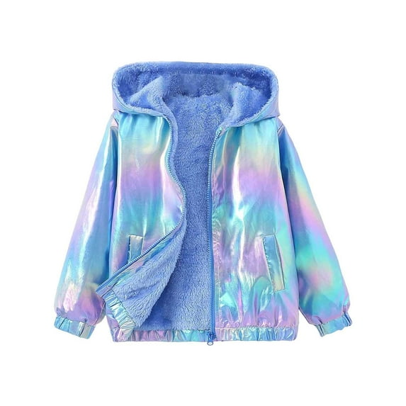 WhouRiu Little Girl' Winter Coat Gradient Warm Thickened Thermal Hooded Coat Children Cozy Soft Windproof Jackets Blue,Sized 6-7