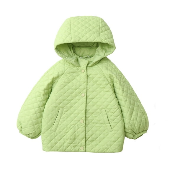 WhouRiu Little Girl Winter Coat Thermal Hooded Quilted Puffer Jacket Kids Lightweight Warm Outerwear Soft Windproof Coats Green,Sized 5-6