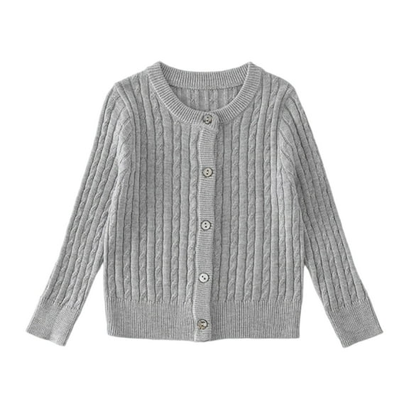 WhouRiu Little Girl's Sweater Warm Soft Crew Neck Knit Cardigan Child Cozy Stylish Autumn Winter Sweaters Gray,Sized 5-6