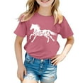 thumbnail image 1 of WhouRiu Little Girl's T Shirt Short Sleeve Horse Print T-Shirt Child Athletic Loose Comfy Casual Tshirt Pink,Sized 6-7, 1 of 3