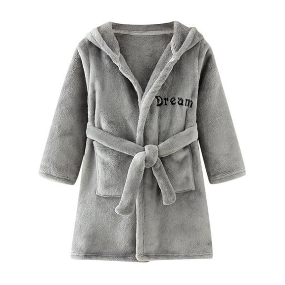 WhouRiu Little Girls' Bathrobe Cartoon Print Hoodie Long Sleeve Robes Children Soft Sleepwear Clothes,1-Piece Gray,Sizes 5-6