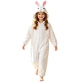 thumbnail image 1 of WhouRiu Little Girls Bunny Onesie Fluffy Hooded Zip Up Jumpsuit Soft Holiday Party Dress Up, 1 of 5