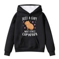 thumbnail image 1 of WhouRiu Little Girls' Hooded Sweatshirts Capybara Prints Long Sleeve Pullover Top withpocket Loose Cozy Fall Winter Hoodies Black,Sized 6-7, 1 of 3