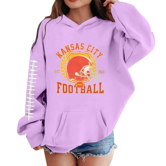 WhouRiu Little Girls Hoodies and Sweatshirts Long Sleeve Baseball Print Pullover Outerwear Hooded Tops Purple,Sizes 5-6