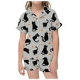 thumbnail image 1 of WhouRiu Little Girls' Pajama Sets Cartoon Print Short Sleeve Button Shirt Shorts Child Summer Sleepwear Outfits Gray,Sizes 4-5, 1 of 4
