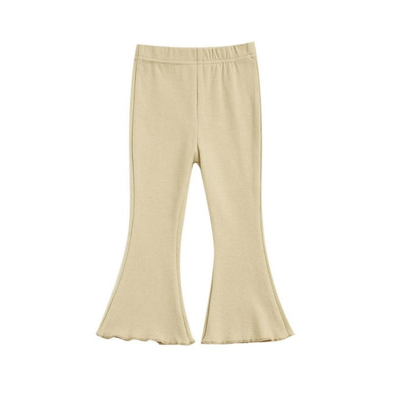 WhouRiu Little Girls Pants Solid Stretch Waist Flare Leggings Trousers Child Fashion Active Fit Pants Beige,Sizes 5-6