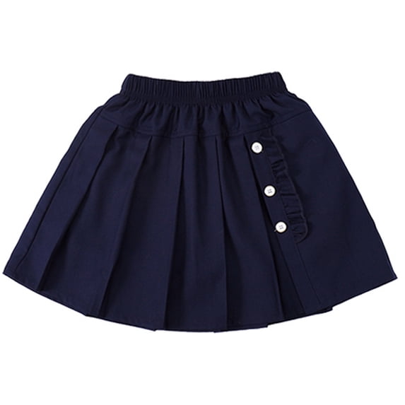 WhouRiu Little Girls' Skirt Elastic Waist School Pleated Skirt Children Solid Fashion Uniform Skirts Blue,Sized 5-6