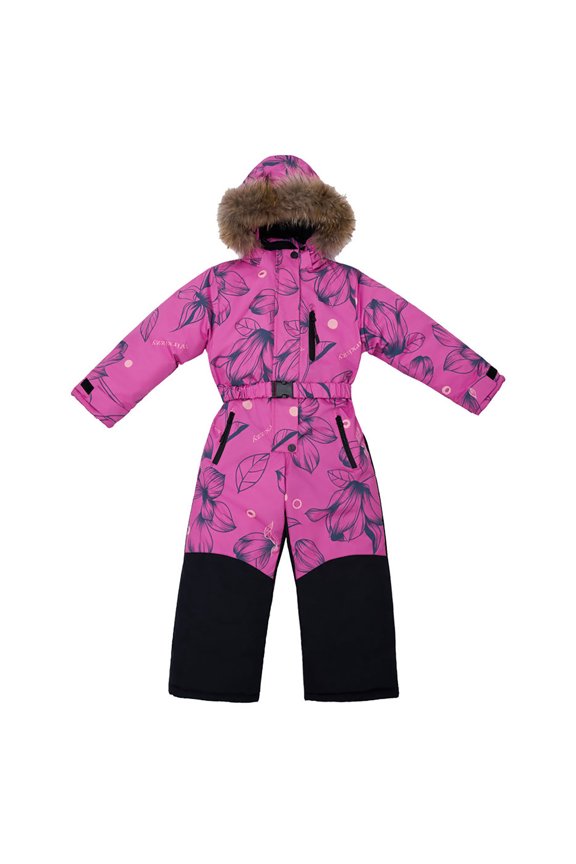Little Girls Snowsuit Insulated Thicken Warm Puffer Coat with Trim Hood Kids Thermal Ski Wear Outdoor Windproof Winter Coats Pink,Sized 5-6