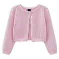 thumbnail image 1 of WhouRiu Little Girls Sweater Lace Open Front Ribbed Knit Cardigan Child Solid Soft Comfy Lightweight Autumn Sweaters Pink,Sized 5-6, 1 of 6
