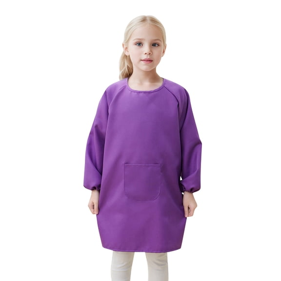 WhouRiu Little Girls T Shirts Long Sleeve Art Smock Apron with Pocket Child Artist Painting Aprons Smocks Purple,Sizes 4-8