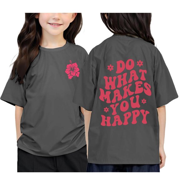 WhouRiu Little Girls T Shirts Raglan Sleeve Flower Pattern T Shirts Children Oversized Basic Tees Gray,Sizes 6-7