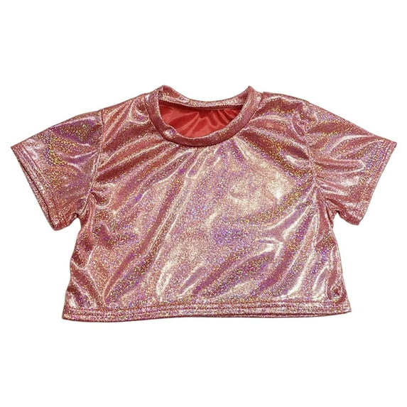 WhouRiu Little Girls Tshirt Glitter Sequin Stretch Short Sleeve Crop Tee Kids Dance Holiday Party Streetwear T Shirts Red,Sized 5-6