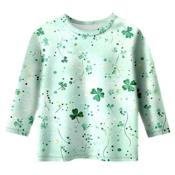 WhouRiu Little Girls Tshirts Paddy'S Day Printed 3/4 Quarter Sleeve Tops Kids Summer Casual T Shirts Green,Sizes 6-7