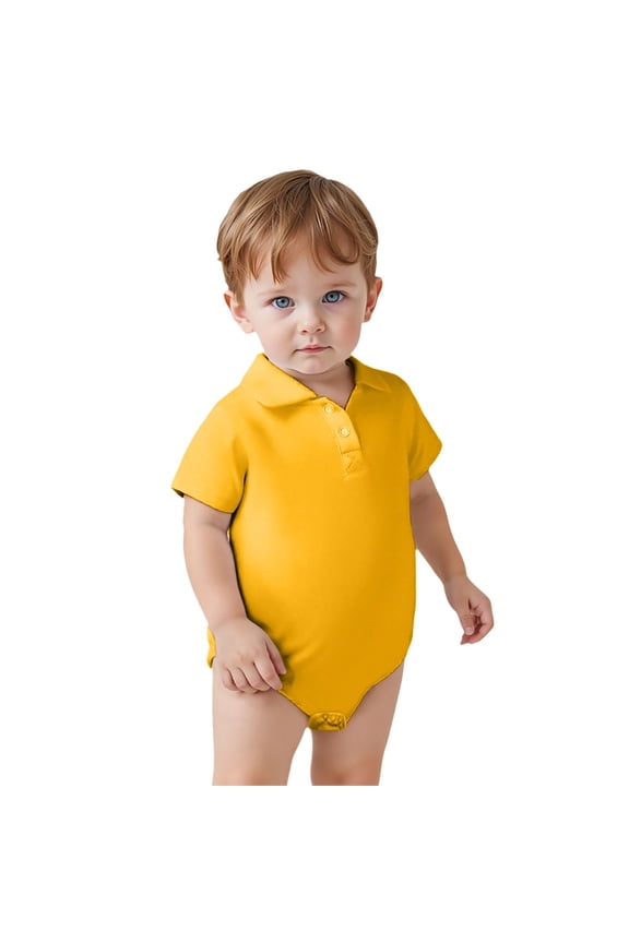 Boy Bodysuit Summer Solid Short Sleeve Polo Lapel Romper Baby Beach School Party Jumpsuit Clothes Yellow,Size 3-6 M