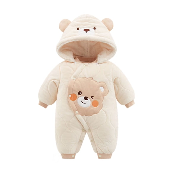 WhouRiu Boy Romper Cartoon Prints Hooded Long Sleeve Clothing Baby Stylish Soft Warm Comfortable Bodysuits Beige,Size 1-3 M